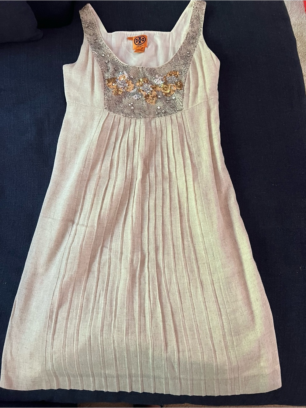 Tory Burch Womens lined linen Dress with Sequin Yoke